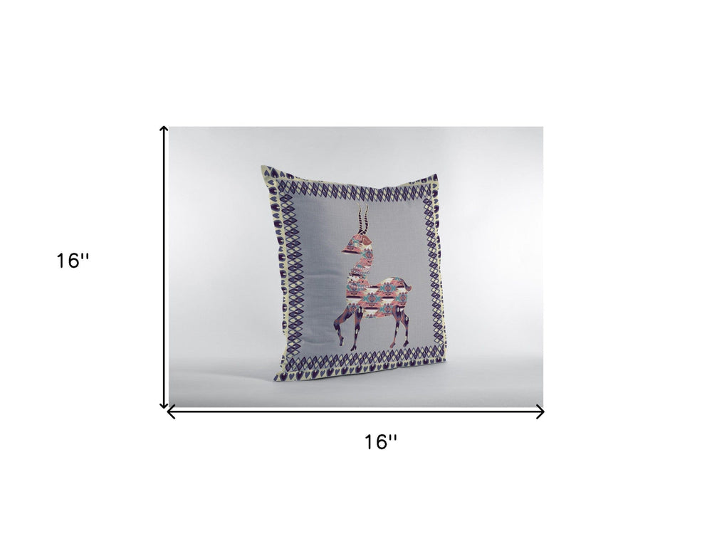 16" Purple Cream Boho Deer Zippered Suede Throw Pillow - Homeroots - Flyclothing LLC
