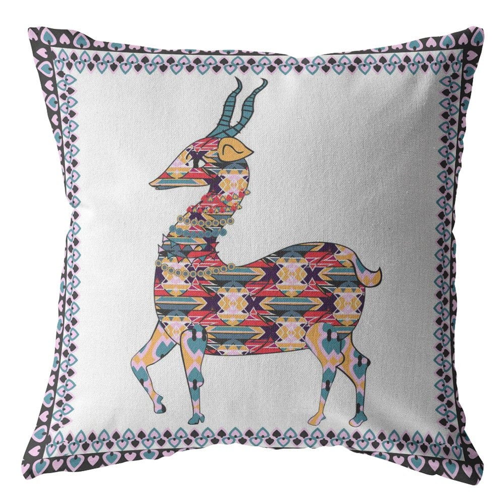 18" Blue White Boho Deer Zippered Suede Throw Pillow - Homeroots
