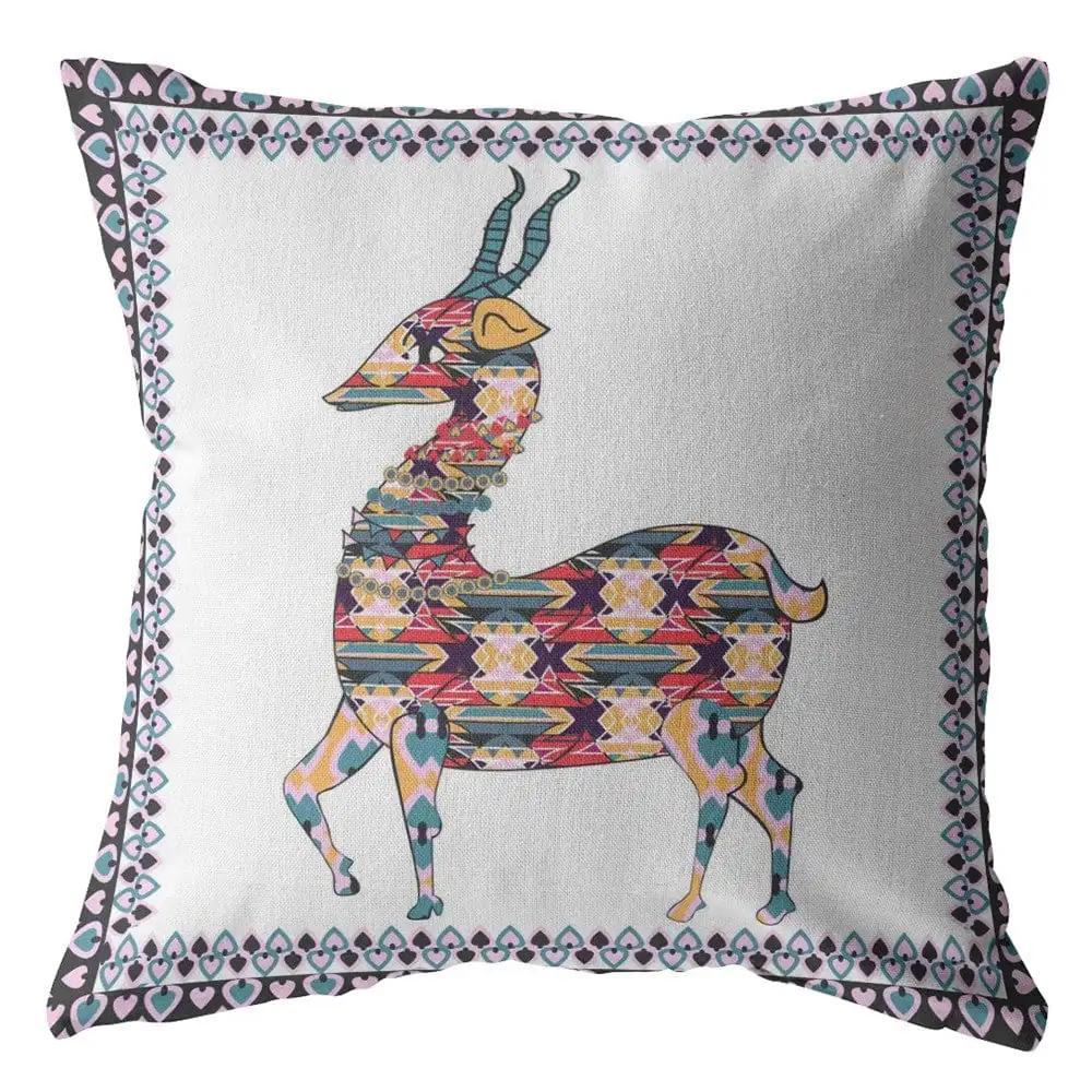18" Blue White Boho Deer Zippered Suede Throw Pillow - Homeroots - Flyclothing LLC