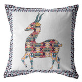 18" Blue White Boho Deer Zippered Suede Throw Pillow - Homeroots