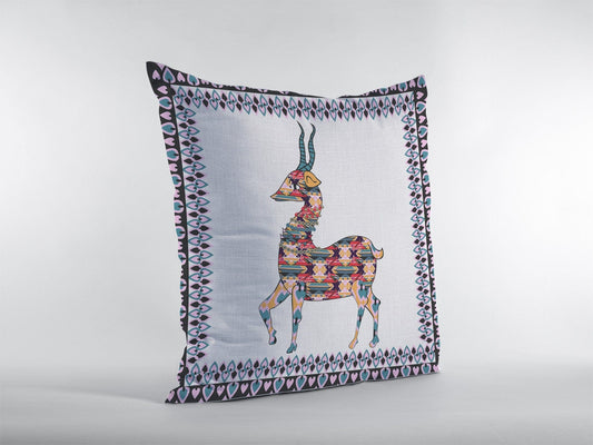 18" Blue White Boho Deer Zippered Suede Throw Pillow - Homeroots