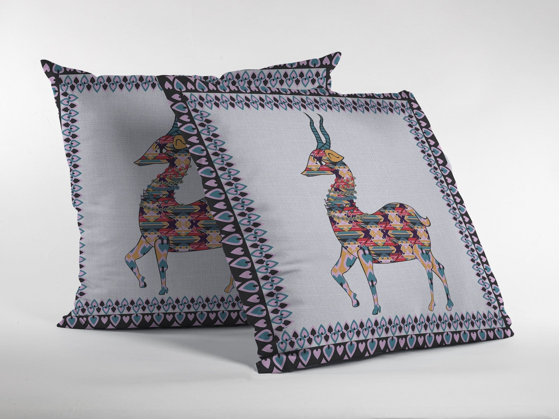 18" Blue White Boho Deer Zippered Suede Throw Pillow - Homeroots