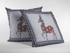 18" Blue White Boho Deer Zippered Suede Throw Pillow - Homeroots