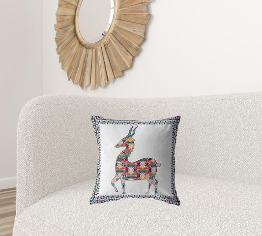 18" Blue White Boho Deer Zippered Suede Throw Pillow - Homeroots