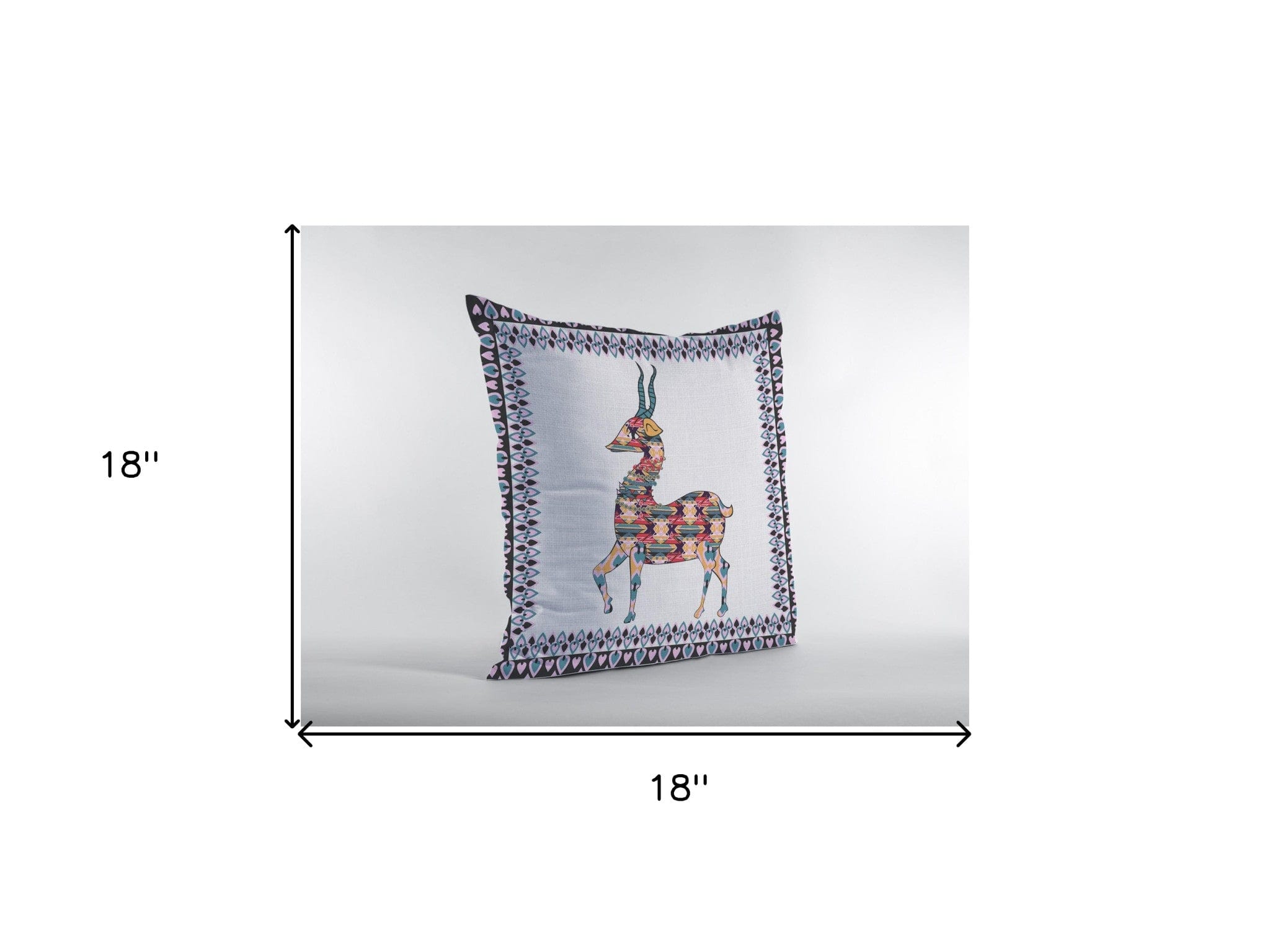18" Blue White Boho Deer Zippered Suede Throw Pillow - Homeroots