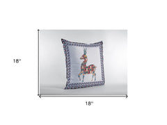 18" Blue White Boho Deer Zippered Suede Throw Pillow - Homeroots