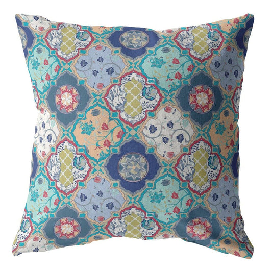 16” Blue Peach Trellis Suede Zippered Throw Pillow - Homeroots
