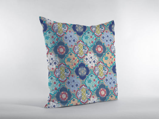 16” Blue Peach Trellis Suede Zippered Throw Pillow - Homeroots