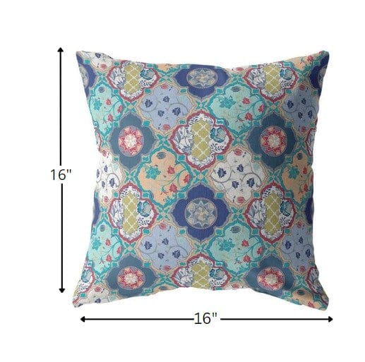 16” Blue Peach Trellis Suede Zippered Throw Pillow - Homeroots