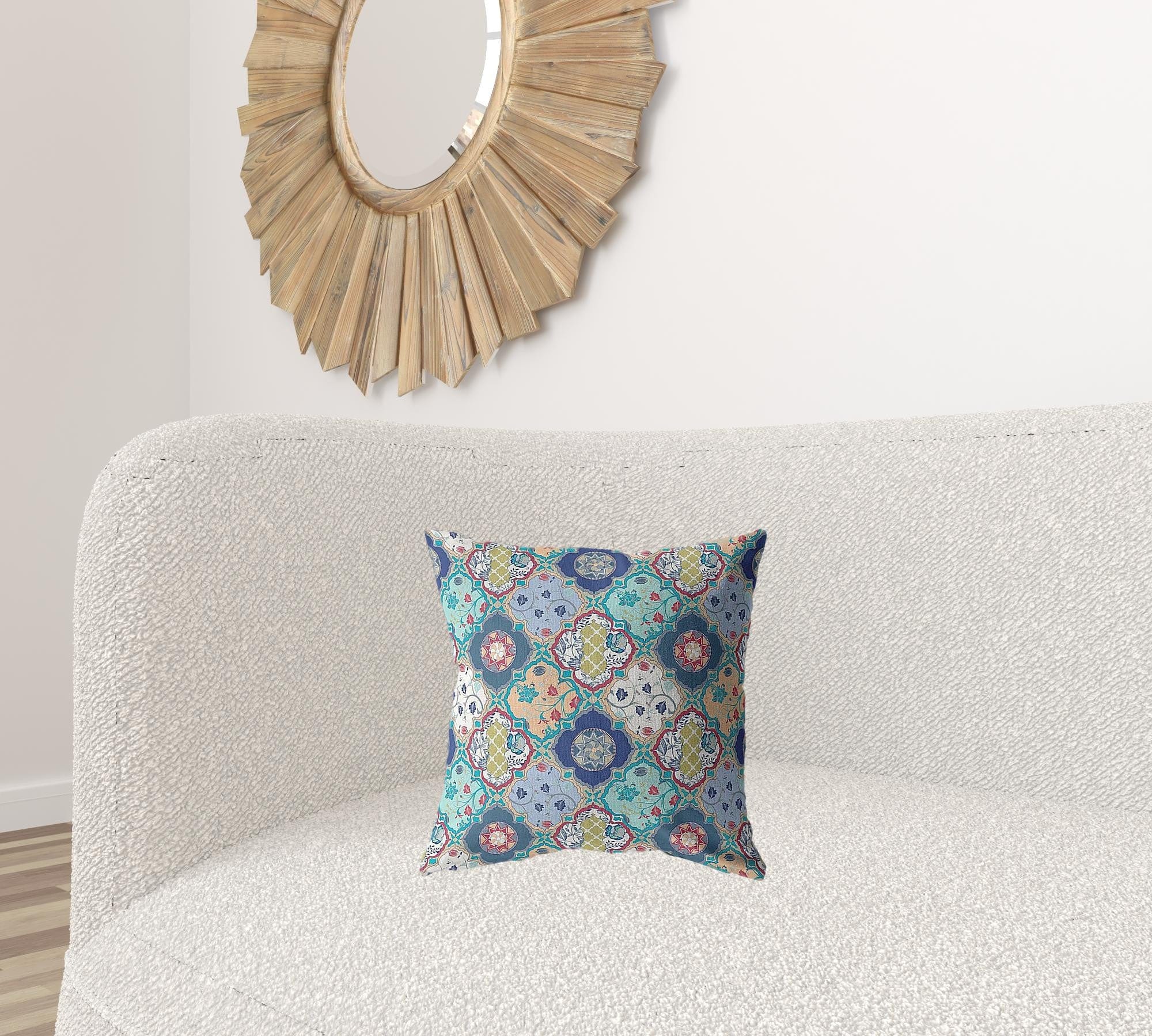 16” Blue Peach Trellis Suede Zippered Throw Pillow - Homeroots