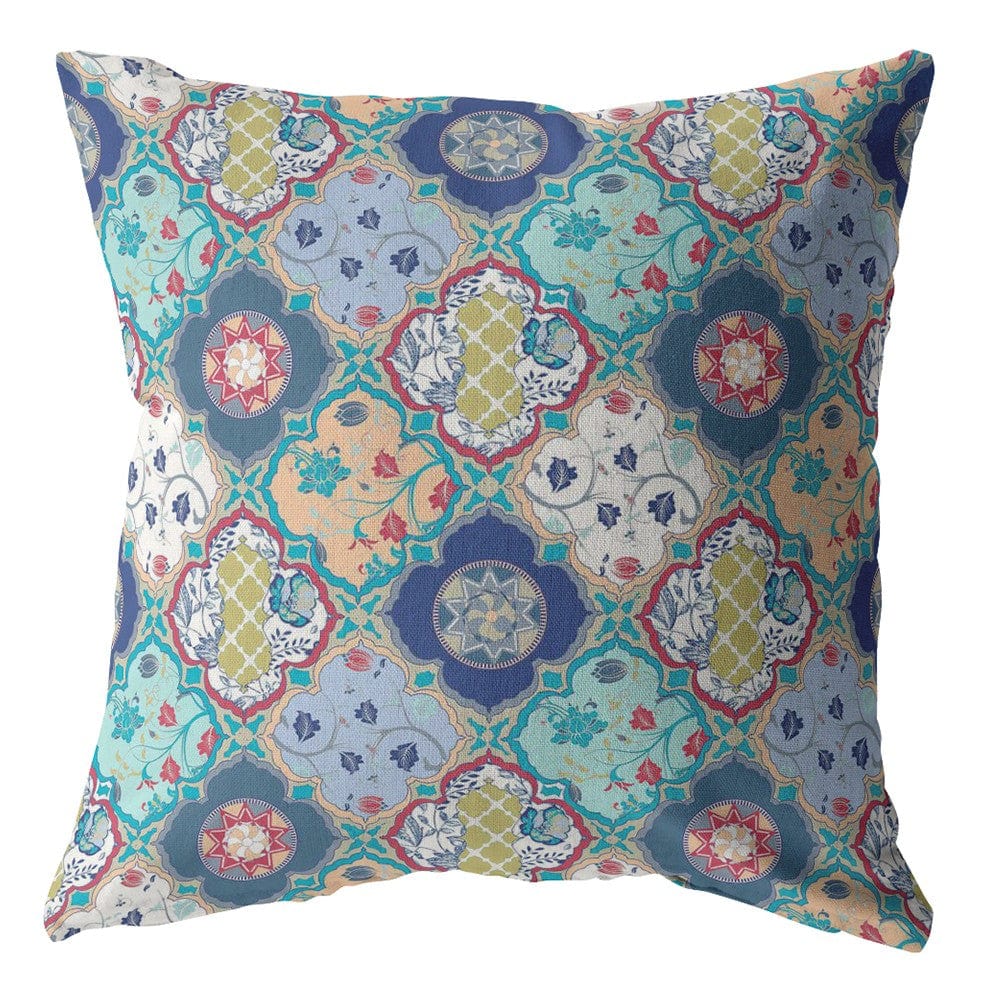 18” Blue Peach Trellis Suede Zippered Throw Pillow - Homeroots