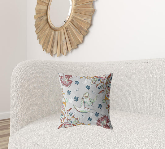 18" Gray Bird Zippered Double Sided Suede Throw Pillow - Homeroots