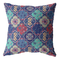 16” Navy Red Trellis Suede Zippered Throw Pillow - Homeroots