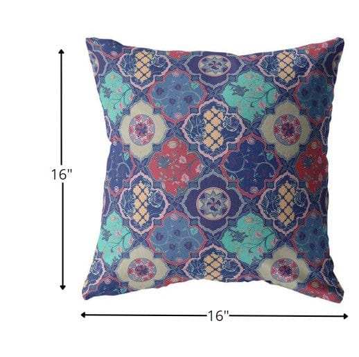 16” Navy Red Trellis Suede Zippered Throw Pillow - Homeroots - Flyclothing LLC