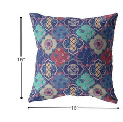 16” Navy Red Trellis Suede Zippered Throw Pillow - Homeroots
