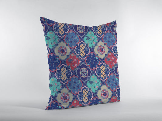 18” Navy Red Trellis Suede Zippered Throw Pillow - Homeroots