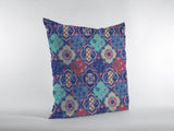 18” Navy Red Trellis Suede Zippered Throw Pillow - Homeroots