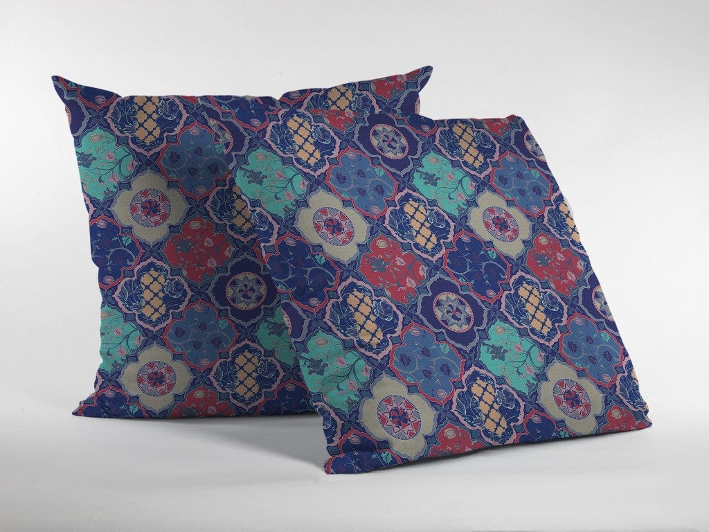 18” Navy Red Trellis Suede Zippered Throw Pillow - Homeroots