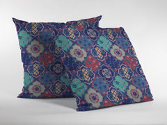 18” Navy Red Trellis Suede Zippered Throw Pillow - Homeroots