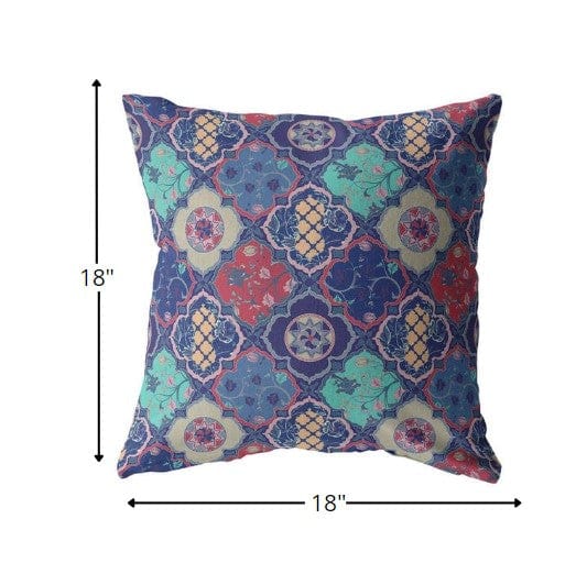 18” Navy Red Trellis Suede Zippered Throw Pillow - Homeroots