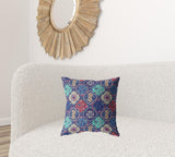 18” Navy Red Trellis Suede Zippered Throw Pillow - Homeroots