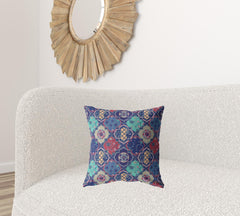 18” Navy Red Trellis Suede Zippered Throw Pillow - Homeroots