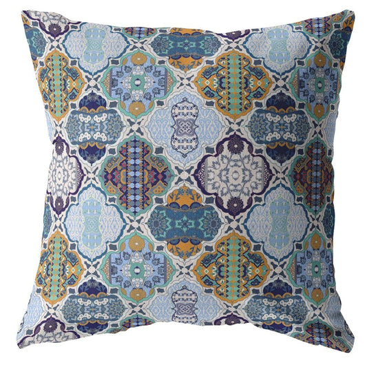 16” Orange Blue Trellis Suede Zippered Throw Pillow - Homeroots