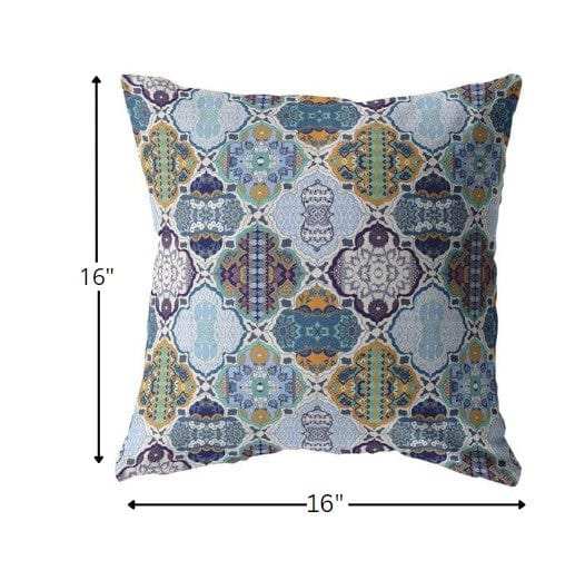 16” Orange Blue Trellis Suede Zippered Throw Pillow - Homeroots - Flyclothing LLC