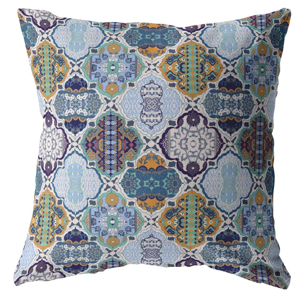 18” Orange Blue Trellis Suede Zippered Throw Pillow - Homeroots