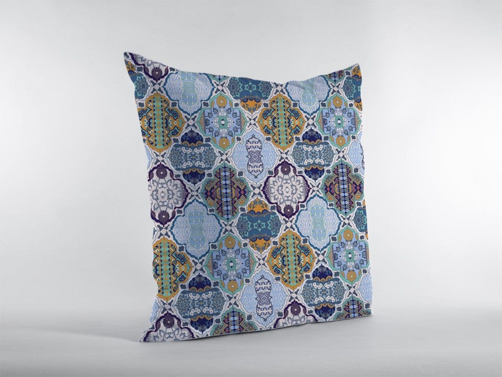 18” Orange Blue Trellis Suede Zippered Throw Pillow - Homeroots