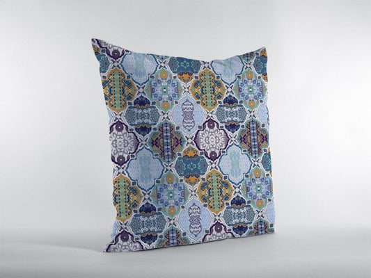 18” Orange Blue Trellis Suede Zippered Throw Pillow - Homeroots