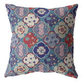 16” Turquoise Cream Trellis Suede Zippered Throw Pillow - Homeroots