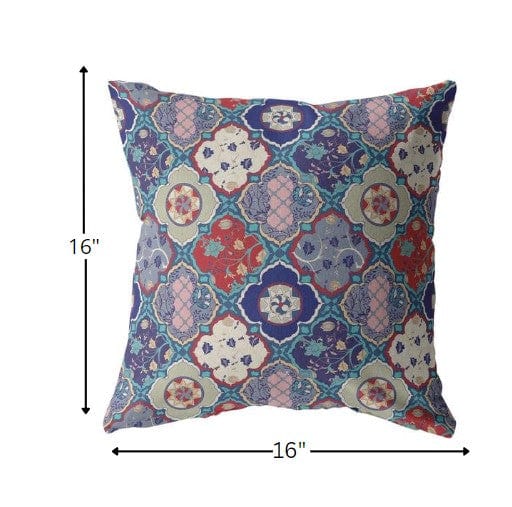 16” Turquoise Cream Trellis Suede Zippered Throw Pillow - Homeroots
