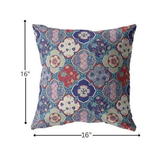 16” Turquoise Cream Trellis Suede Zippered Throw Pillow - Homeroots - Flyclothing LLC