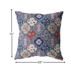 16” Turquoise Cream Trellis Suede Zippered Throw Pillow - Homeroots