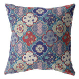 18” Turquoise Cream Trellis Suede Zippered Throw Pillow - Homeroots