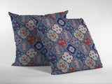 18” Turquoise Cream Trellis Suede Zippered Throw Pillow - Homeroots