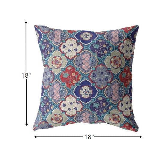 18” Turquoise Cream Trellis Suede Zippered Throw Pillow - Homeroots