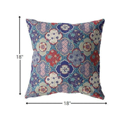 18” Turquoise Cream Trellis Suede Zippered Throw Pillow - Homeroots