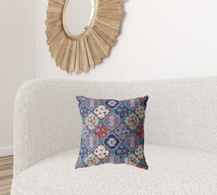 18” Turquoise Cream Trellis Suede Zippered Throw Pillow - Homeroots