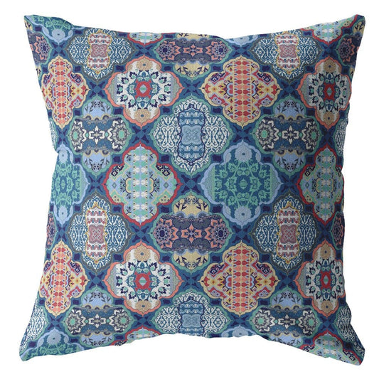16” Turquoise Red Trellis Suede Zippered Throw Pillow - Homeroots