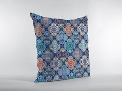 16” Turquoise Red Trellis Suede Zippered Throw Pillow - Homeroots
