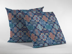16” Turquoise Red Trellis Suede Zippered Throw Pillow - Homeroots
