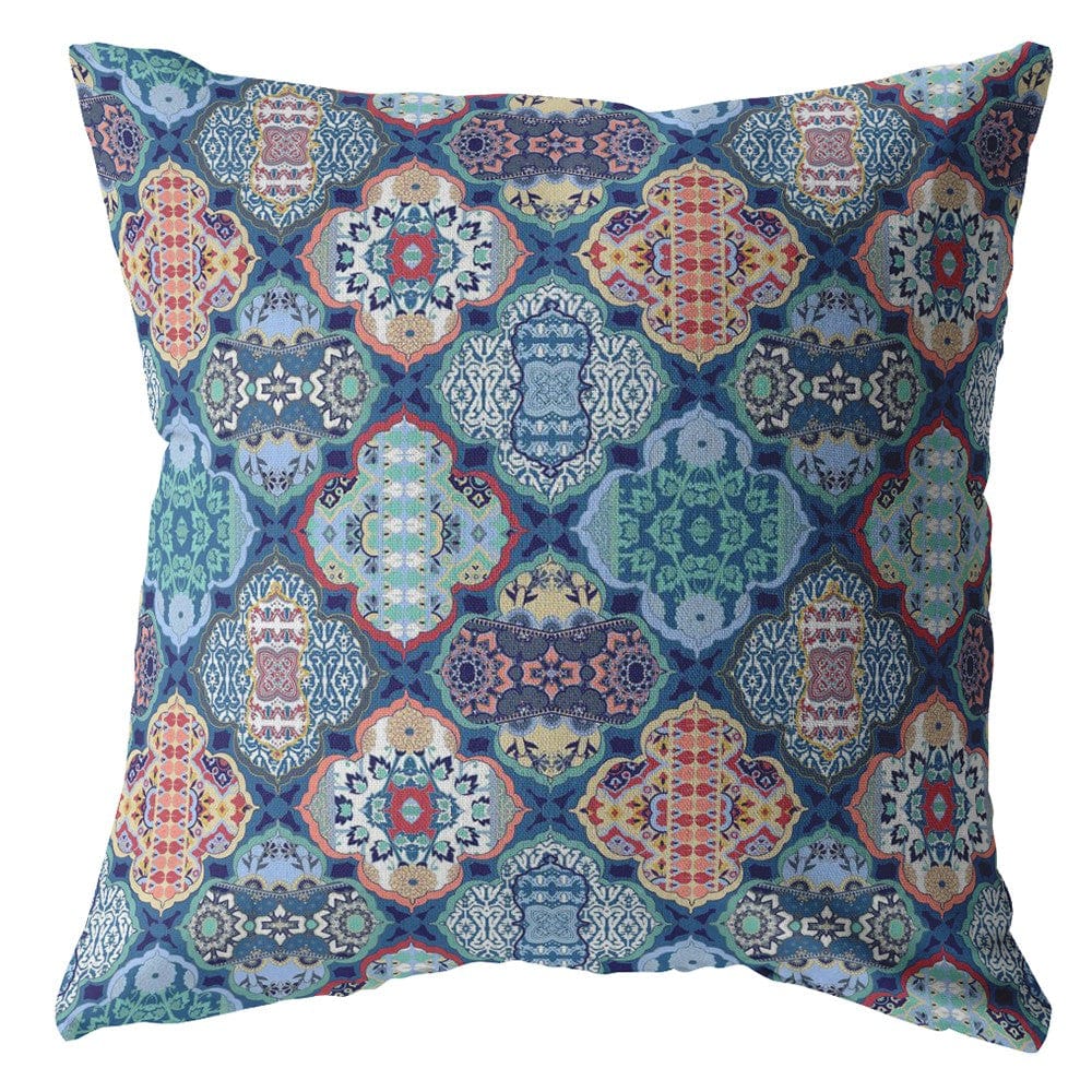 18” Turquoise Red Trellis Suede Zippered Throw Pillow - Homeroots
