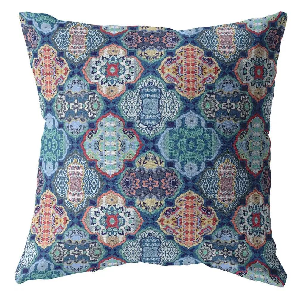 18” Turquoise Red Trellis Suede Zippered Throw Pillow - Homeroots