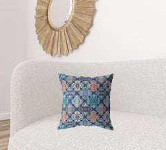 18” Turquoise Red Trellis Suede Zippered Throw Pillow - Homeroots