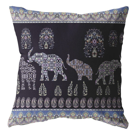 16” Purple Ornate Elephant Zippered Suede Throw Pillow - Homeroots