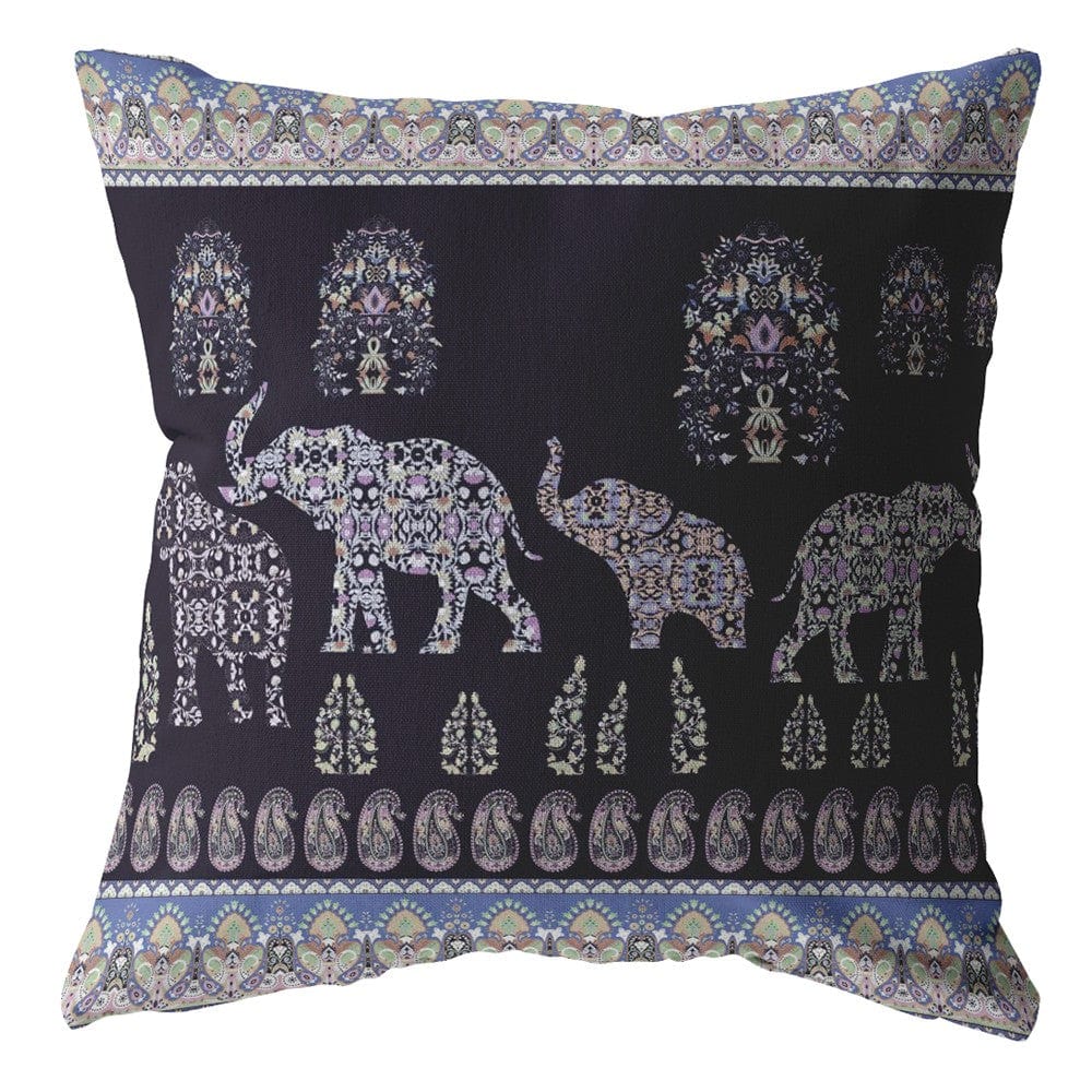 18” Purple Ornate Elephant Zippered Suede Throw Pillow - Homeroots