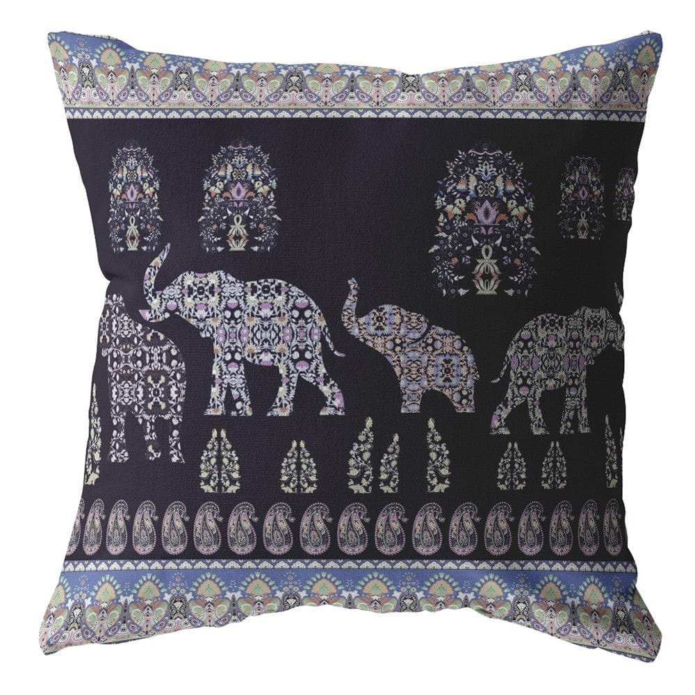 18” Purple Ornate Elephant Zippered Suede Throw Pillow - Homeroots - Flyclothing LLC