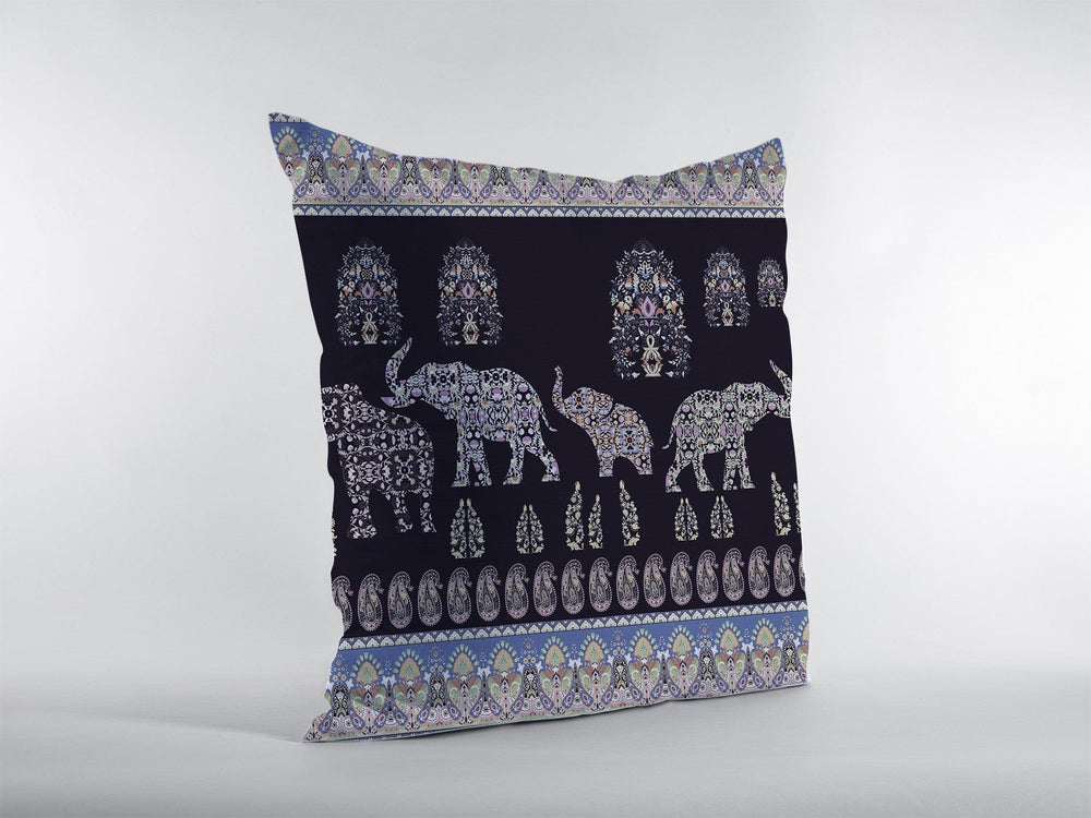 18” Purple Ornate Elephant Zippered Suede Throw Pillow - Homeroots